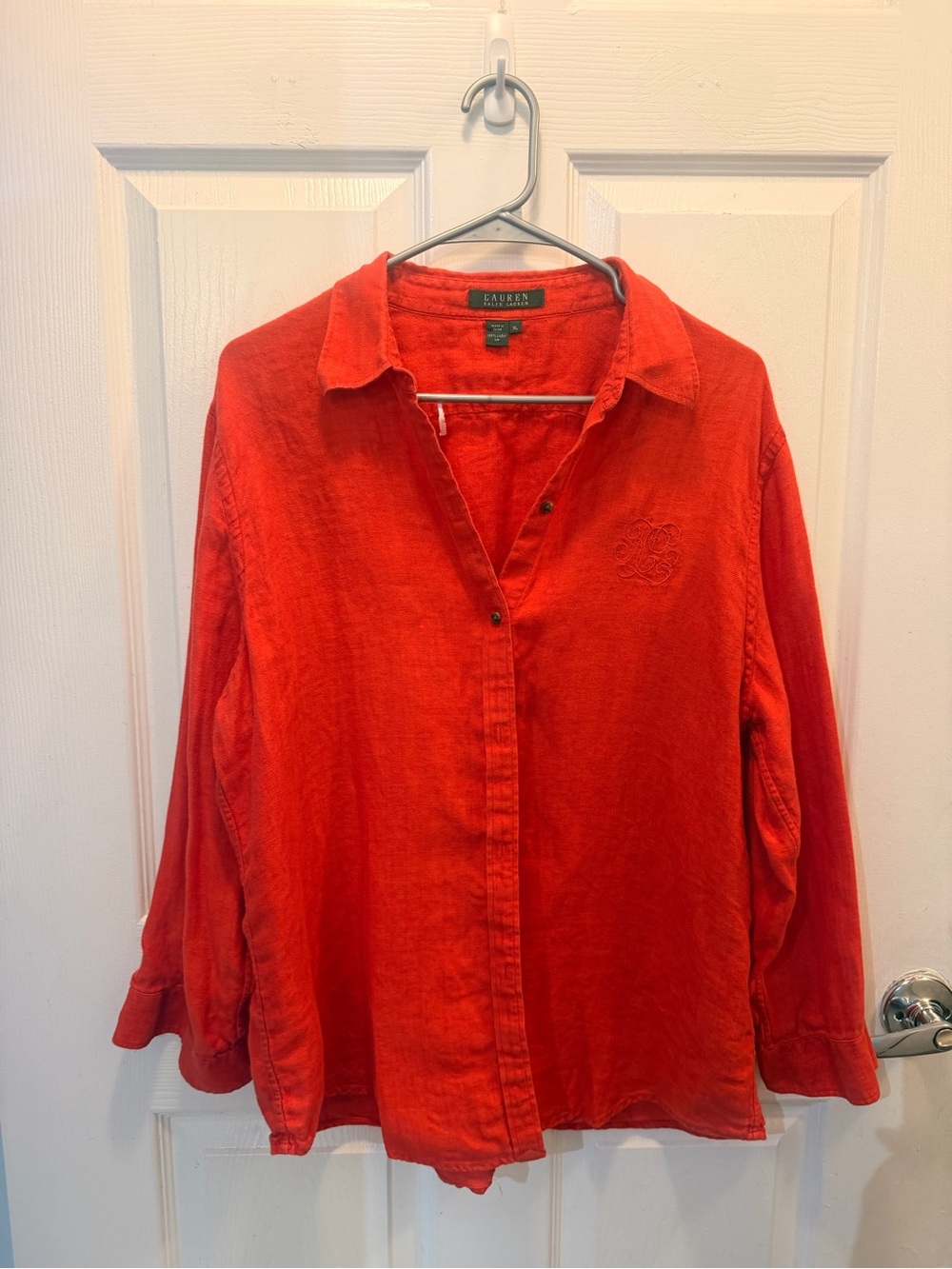 Lauren Ralph Lauren Burnt orange 100% Linen Button-Front Women’s Shirt